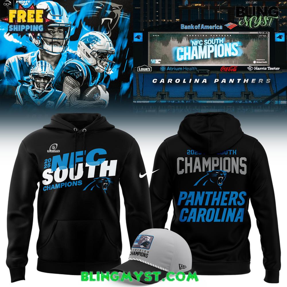 Carolina Panthers 2025 NFC South Division Champions New Era Hoodie Carolina Panthers 2025 NFC South Division Champions New Era Hoodie