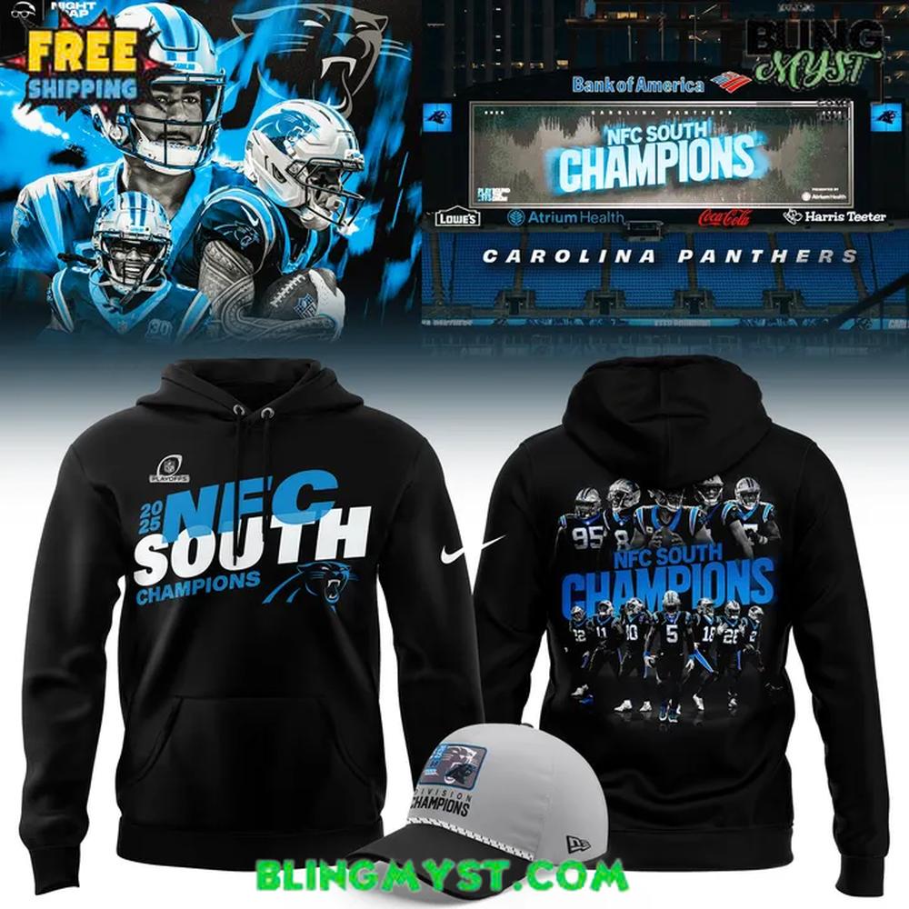 Carolina Panthers 2025 NFC South Division Champions New Era Hoodie Carolina Panthers 2025 NFC South Division Champions New Era Hoodie