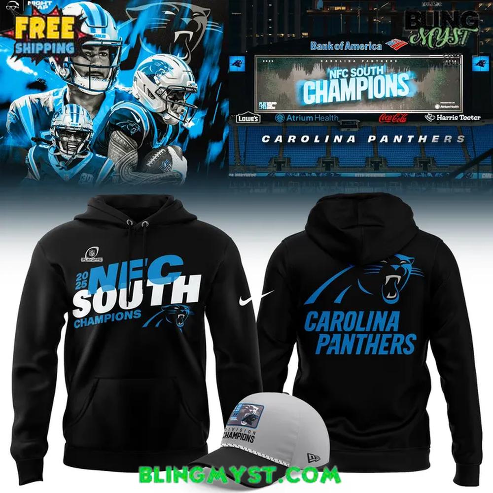 Carolina Panthers 2025 NFC South Division Champions New Era Hoodie Carolina Panthers 2025 NFC South Division Champions New Era Hoodie