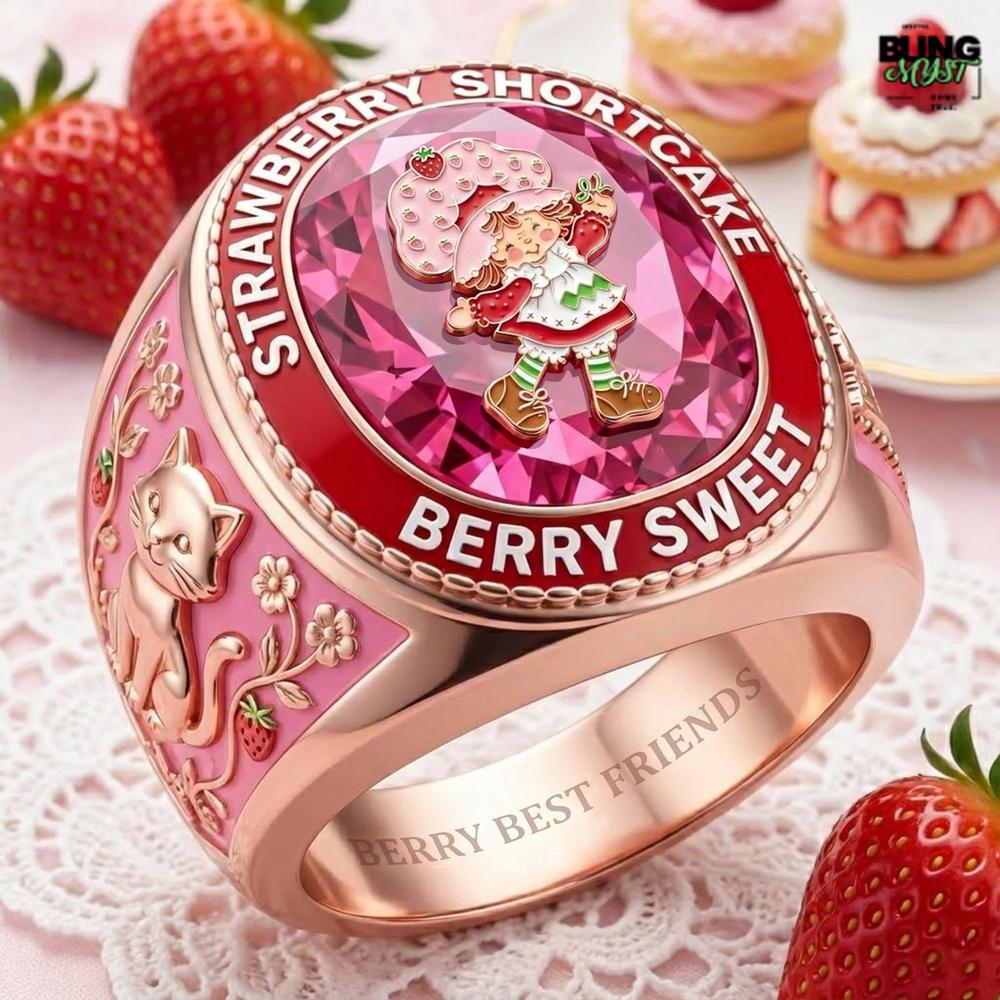 Strawberry Shortcake Berry Sweet Diamond Engraved Rings Strawberry Shortcake Berry Sweet Diamond Engraved Rings