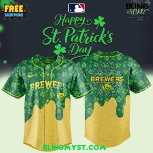 Milwaukee Brewers St. Patrick’s Day Baseball Jersey – Lucky Gold Drip Edition