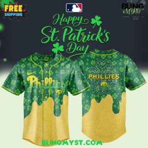 Philadelphia Phillies St. Patrick’s Day Baseball Jersey – Lucky Gold Drip Edition